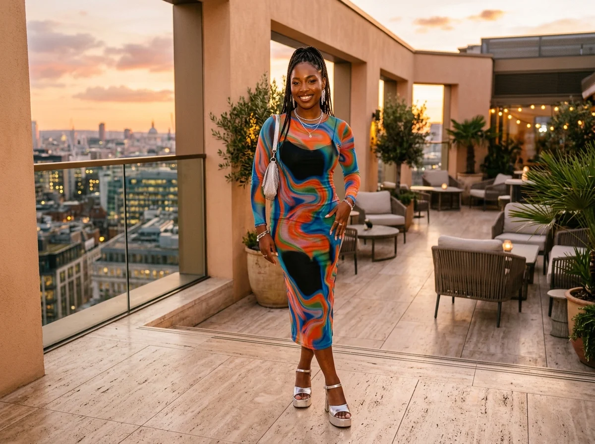 Printed Mesh Dress
