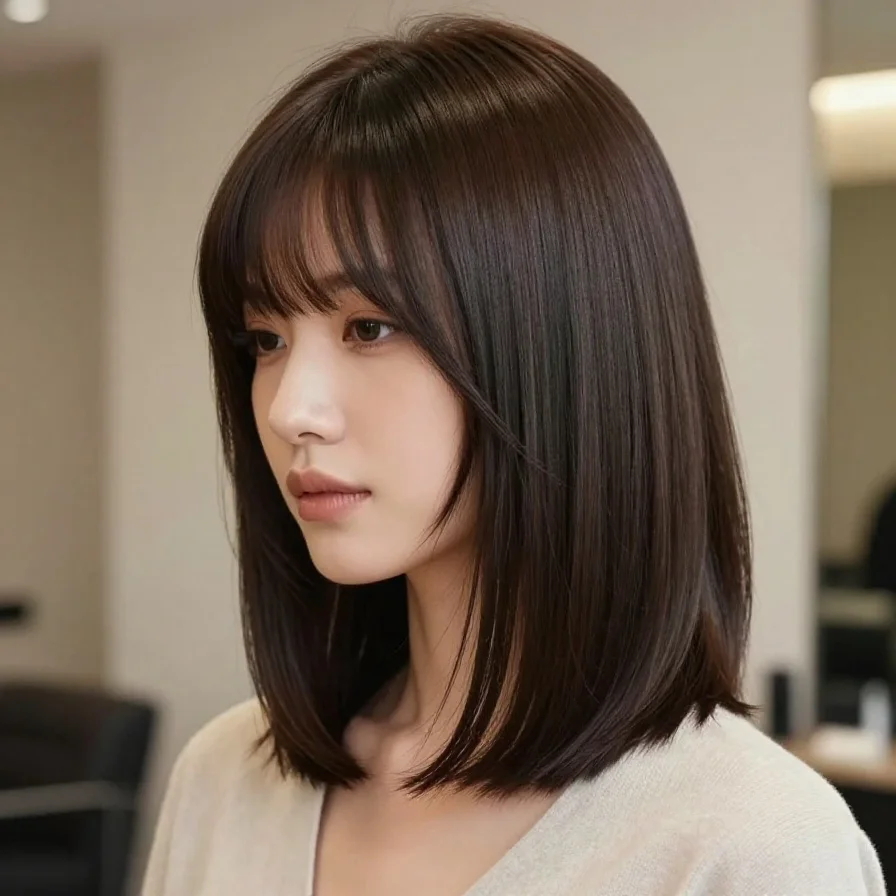 Layered Lob With Bangs