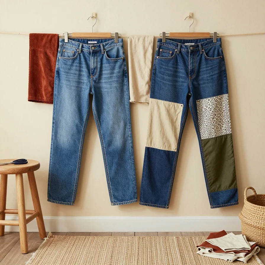 Mixed-Fabric Jeans