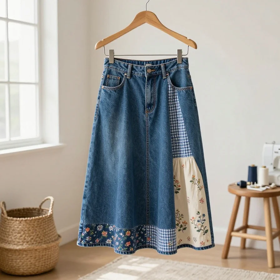 Patchwork Denim Skirt