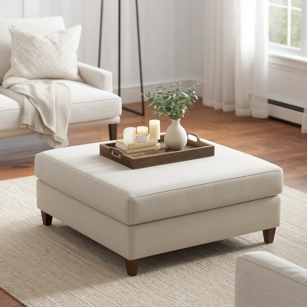 Rounded Linen Ottoman