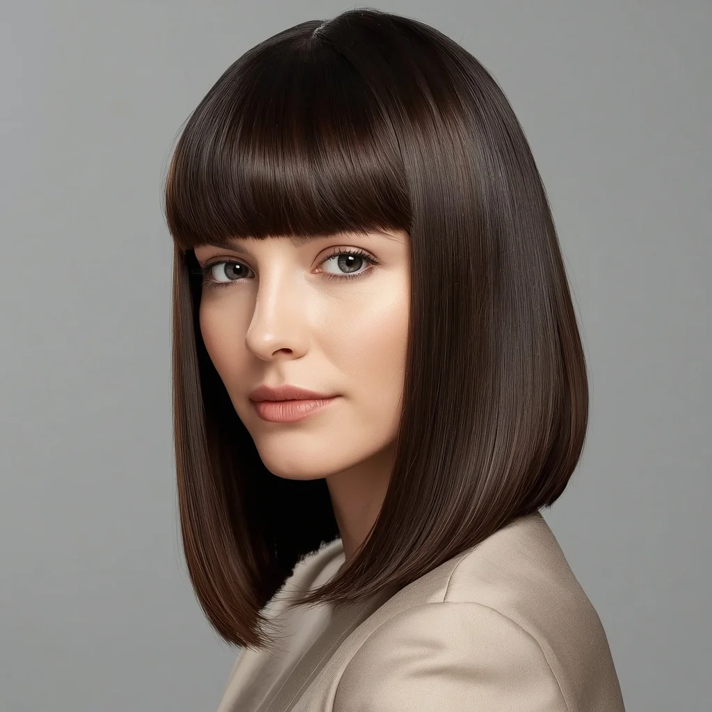 Sleek Long Bob Bangs