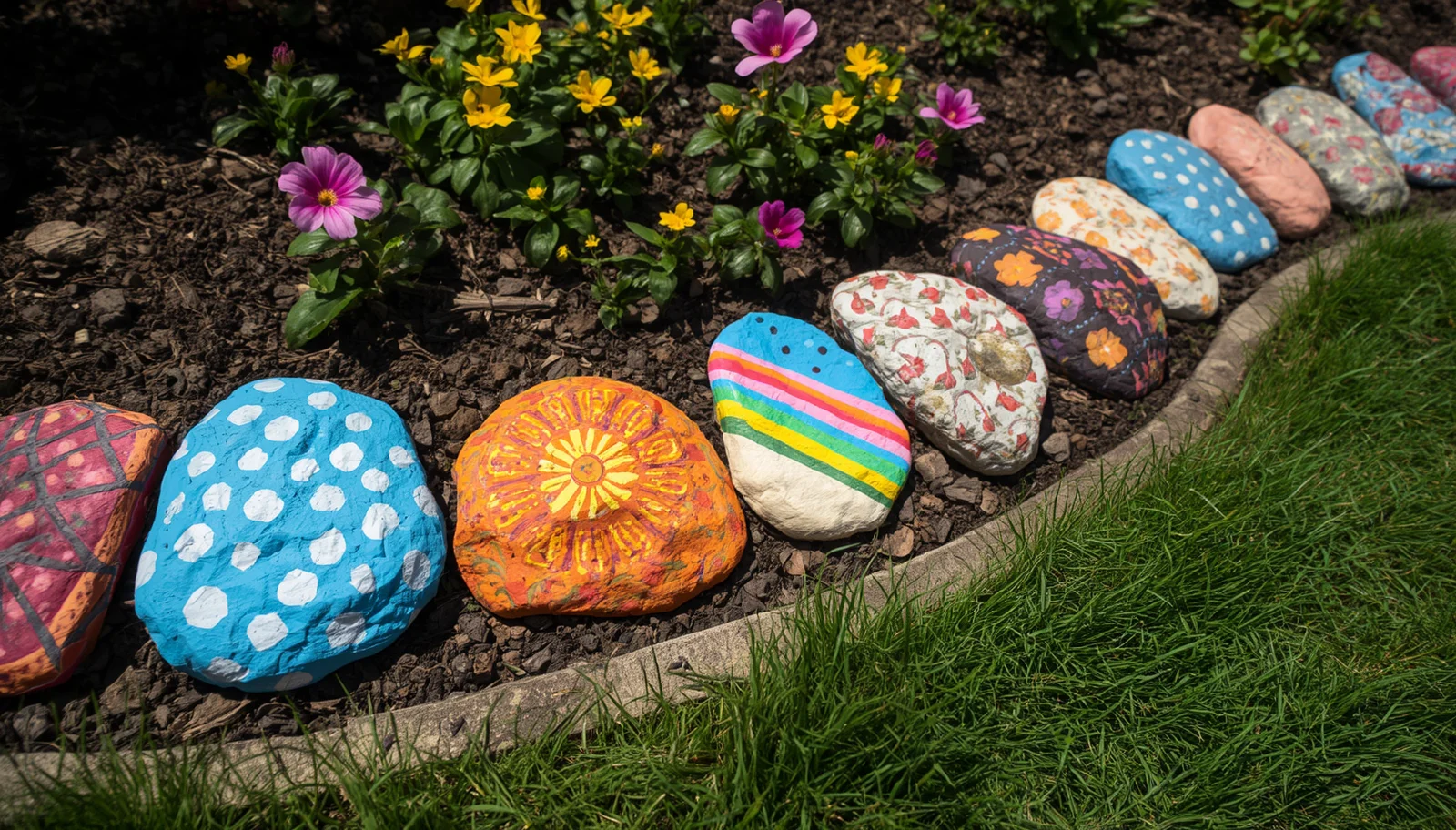 Rainbow Pebble Border