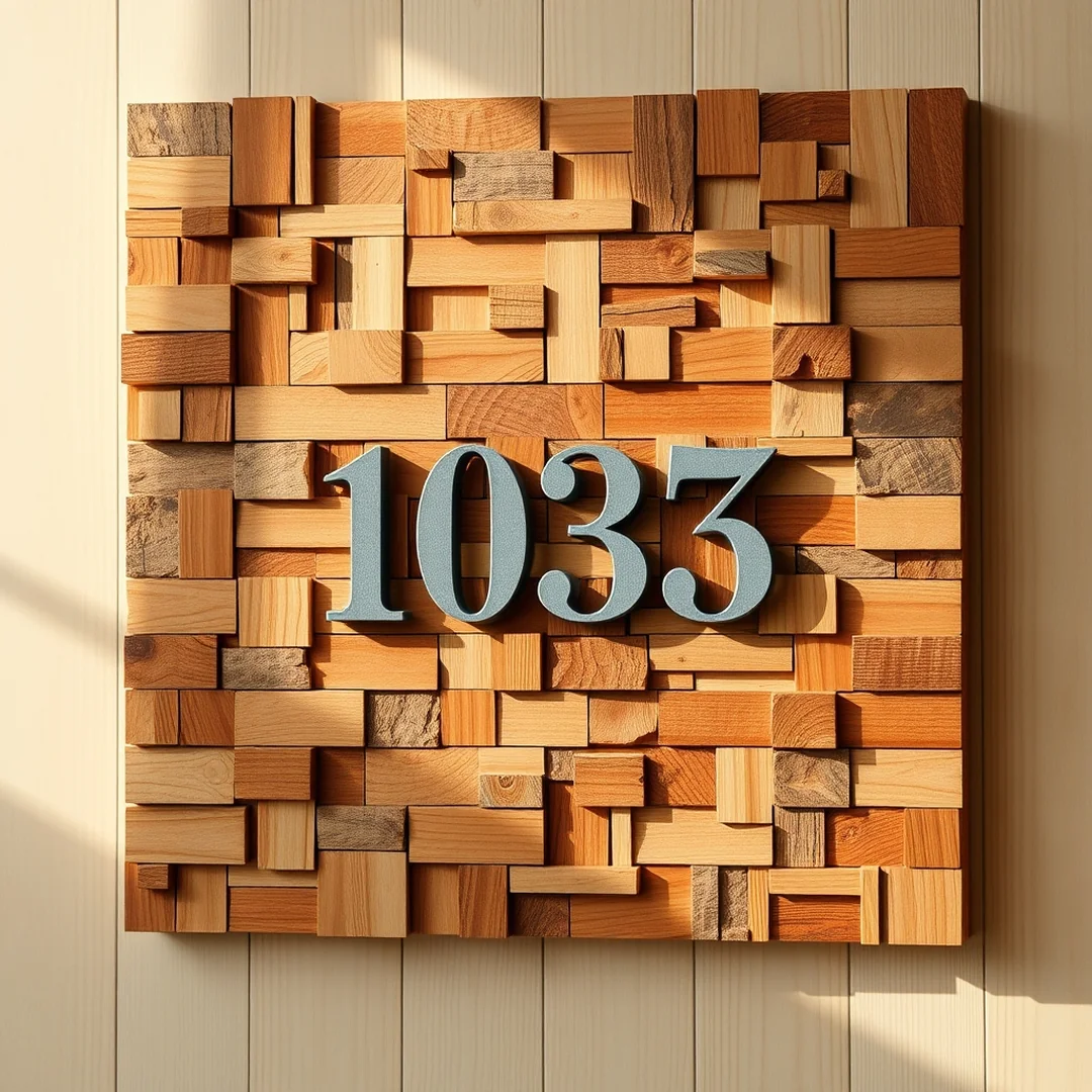 Shims Wood Mosaic - 15 Easy DIY House Number Sign Ideas for Modern Homes