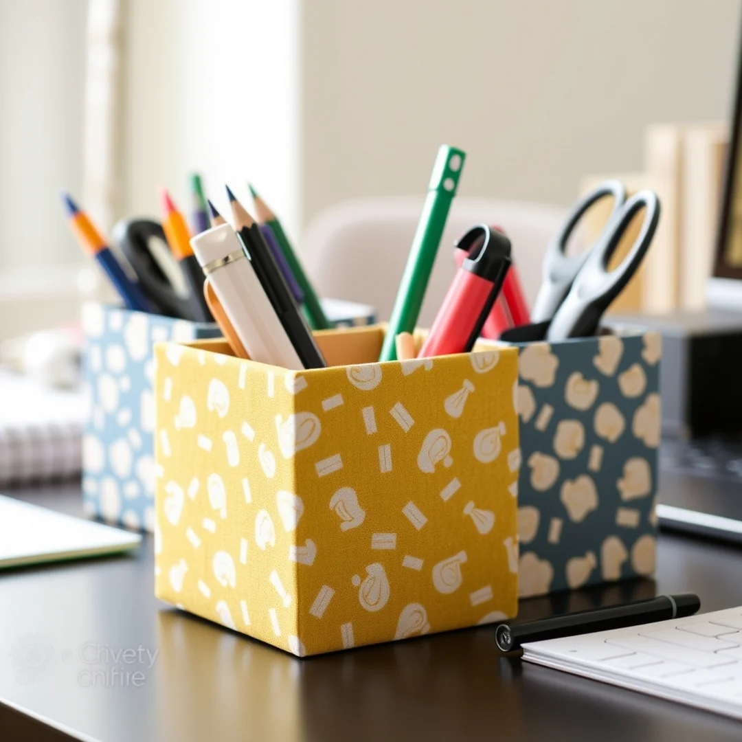 Fabric Covered Boxes - 16 DIY Stationery Organizer Ideas for Home Desk