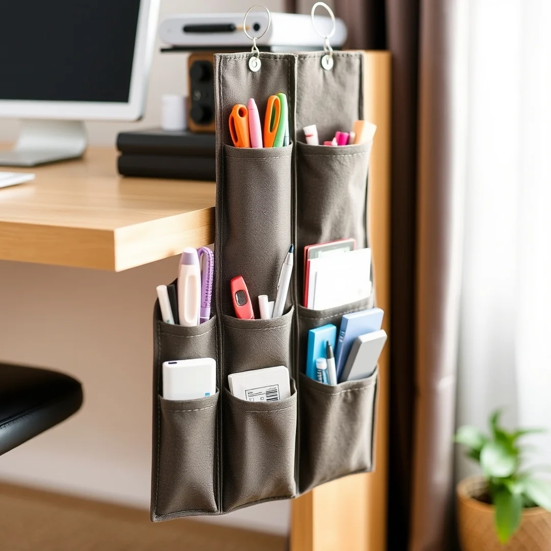 Hanging Pocket Organizers - 16 DIY Stationery Organizer Ideas for Home Desk