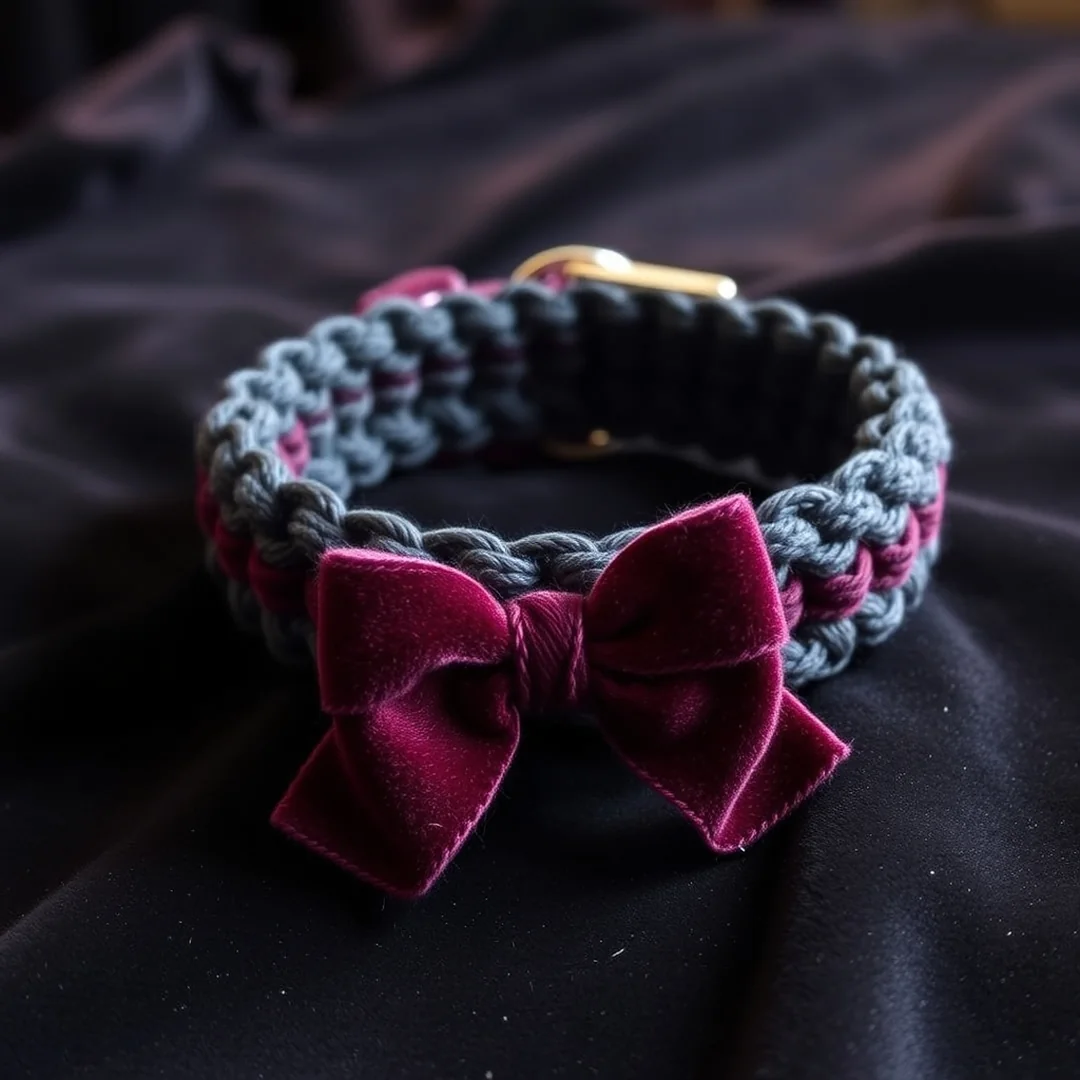 Velvet Ribbon Detail - 17 Crochet Cat Collar Designs Cute Pet Accessories DIY