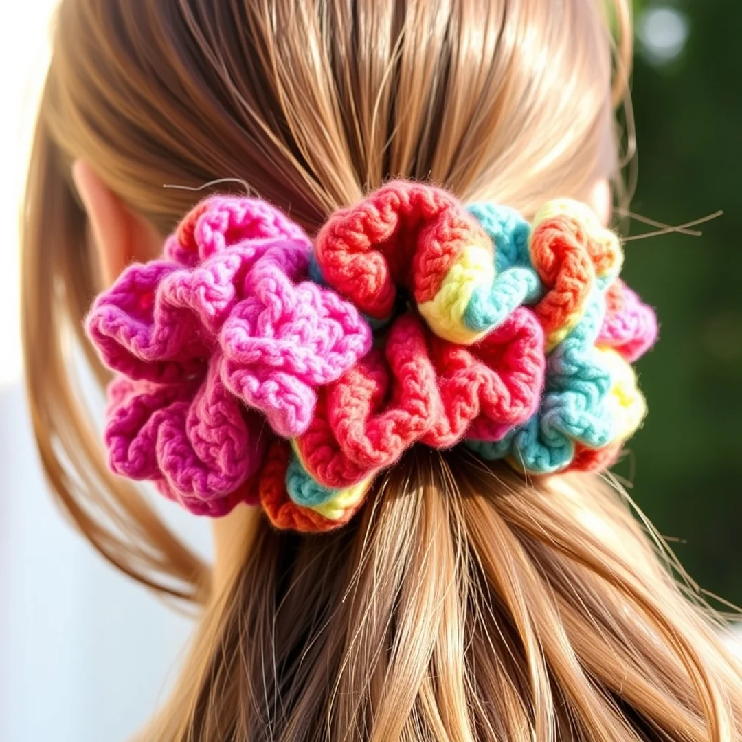 Colorful Hair Scrunchies - 17 Cute Crochet Ideas for Beginners Easy Fun Creative Projects