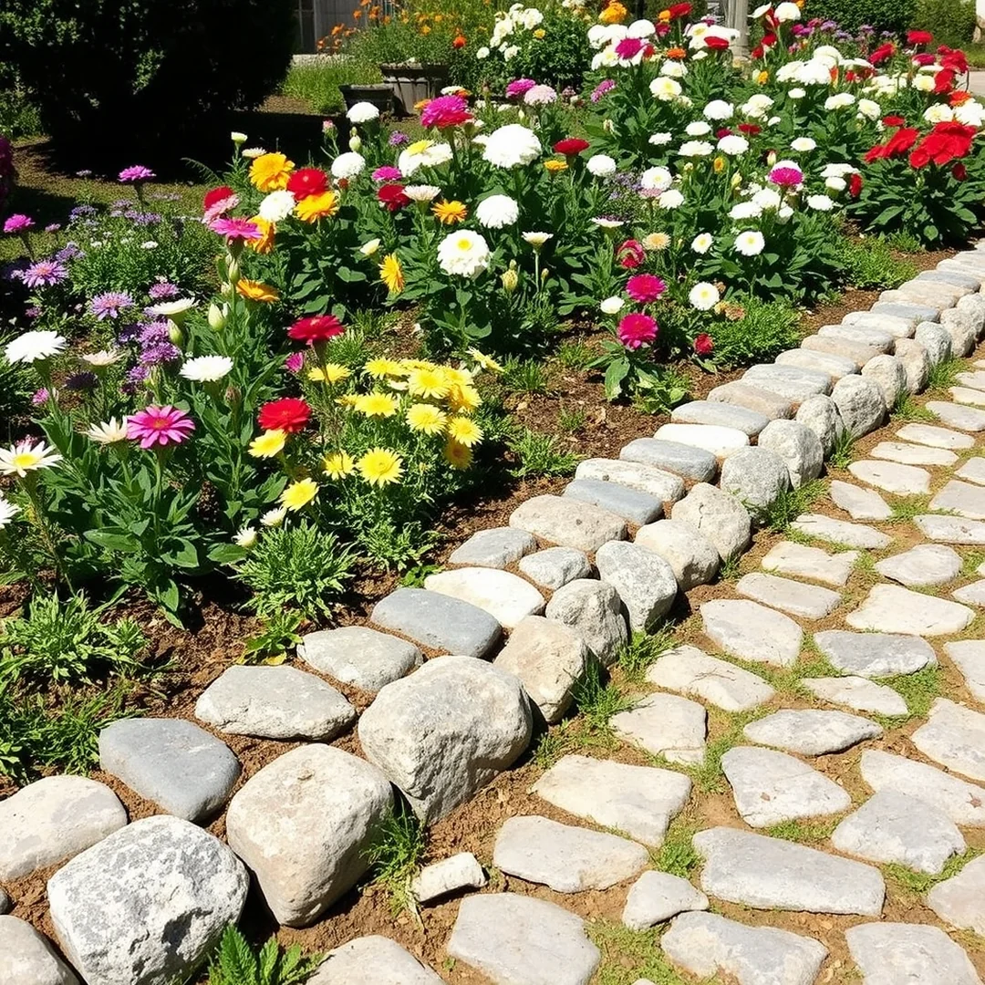 Cobblestone Garden Edging - 17 DIY Flower Bed Border Ideas for Garden Edging Style