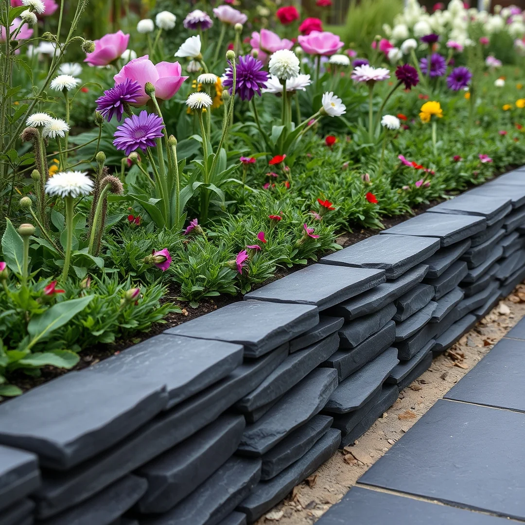 Stacked Slate Borders - 17 DIY Flower Bed Border Ideas for Garden Edging Style