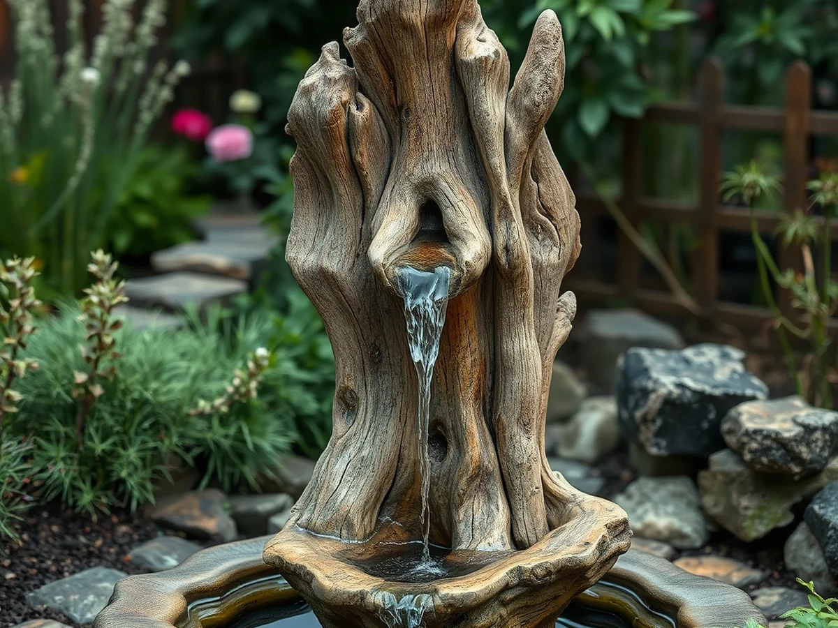 Driftwood Water Sculpture - 17 Homemade Water Fountain Ideas for Garden Oasis