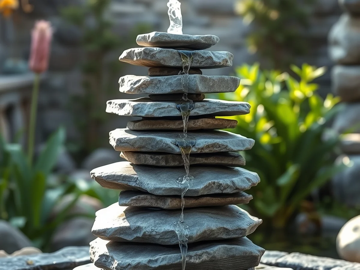 Stacked Slate Stones - 17 Homemade Water Fountain Ideas for Garden Oasis