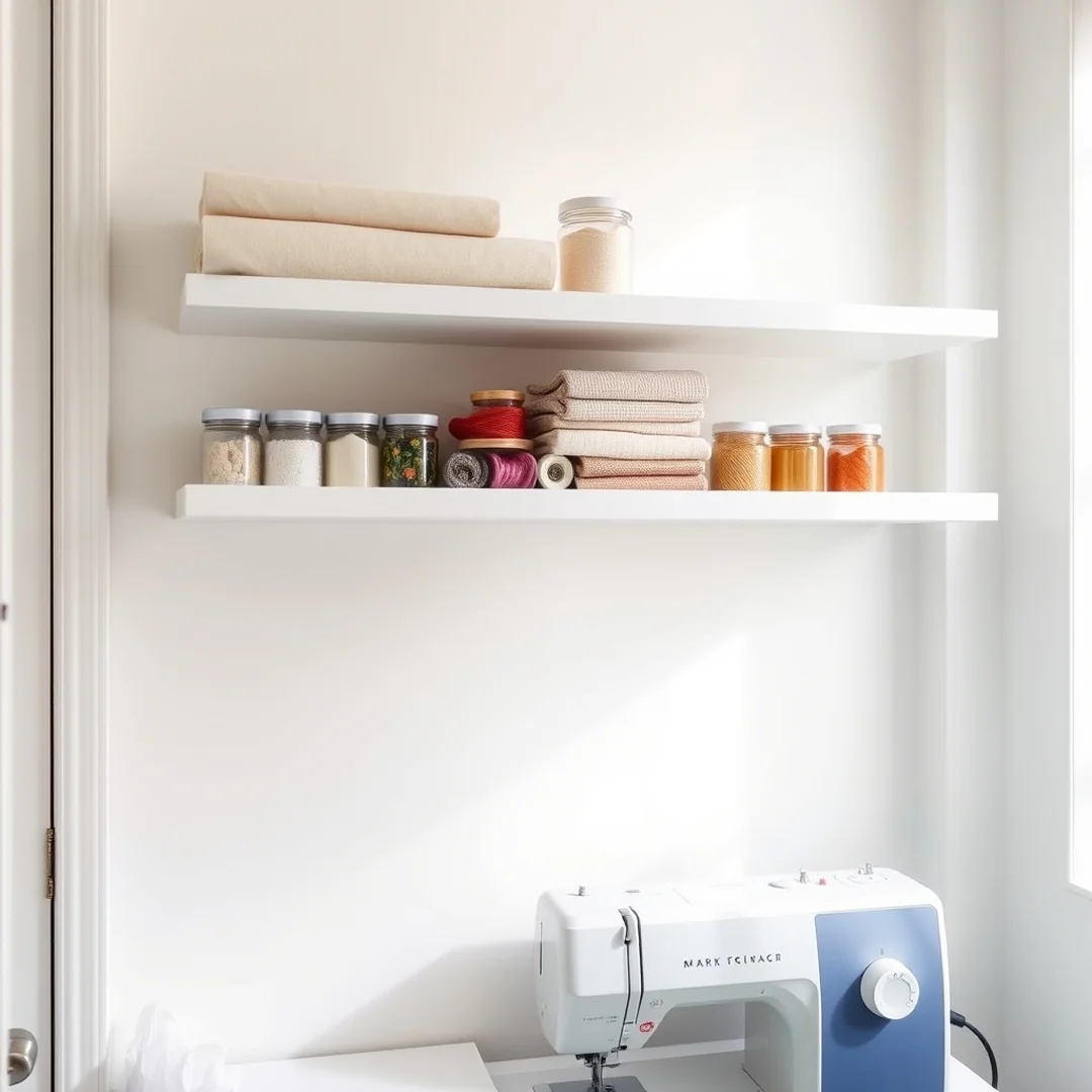 Wall Mounted Shelves - 17 Sewing Area Ideas for Small Spaces Feel Bigger Smart
