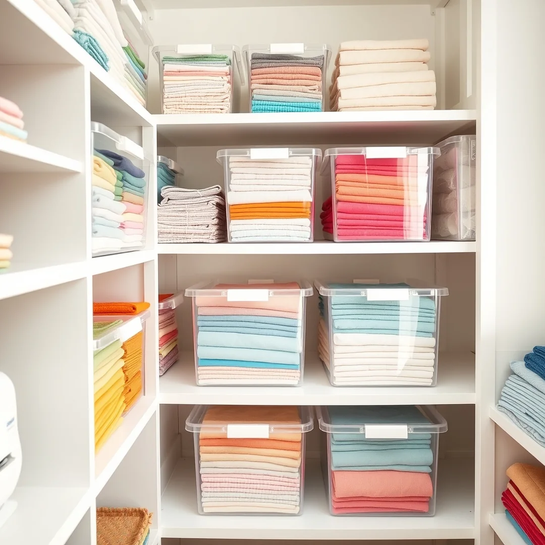 Clear Fabric Bins - 17 Small Sewing Room Ideas for Spacious Organized Setup