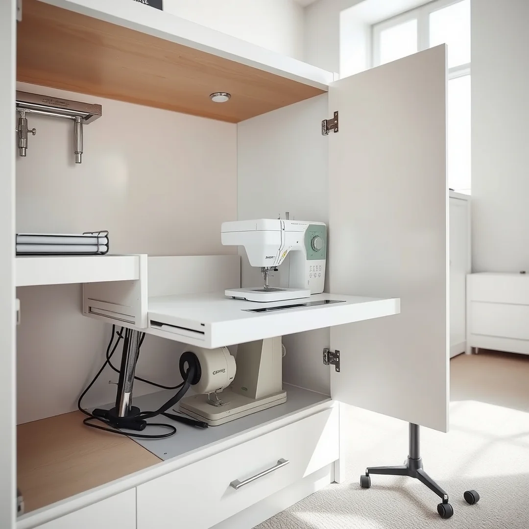 Hidden Sewing Machine Storage - 17 Small Sewing Room Ideas for Spacious Organized Setup