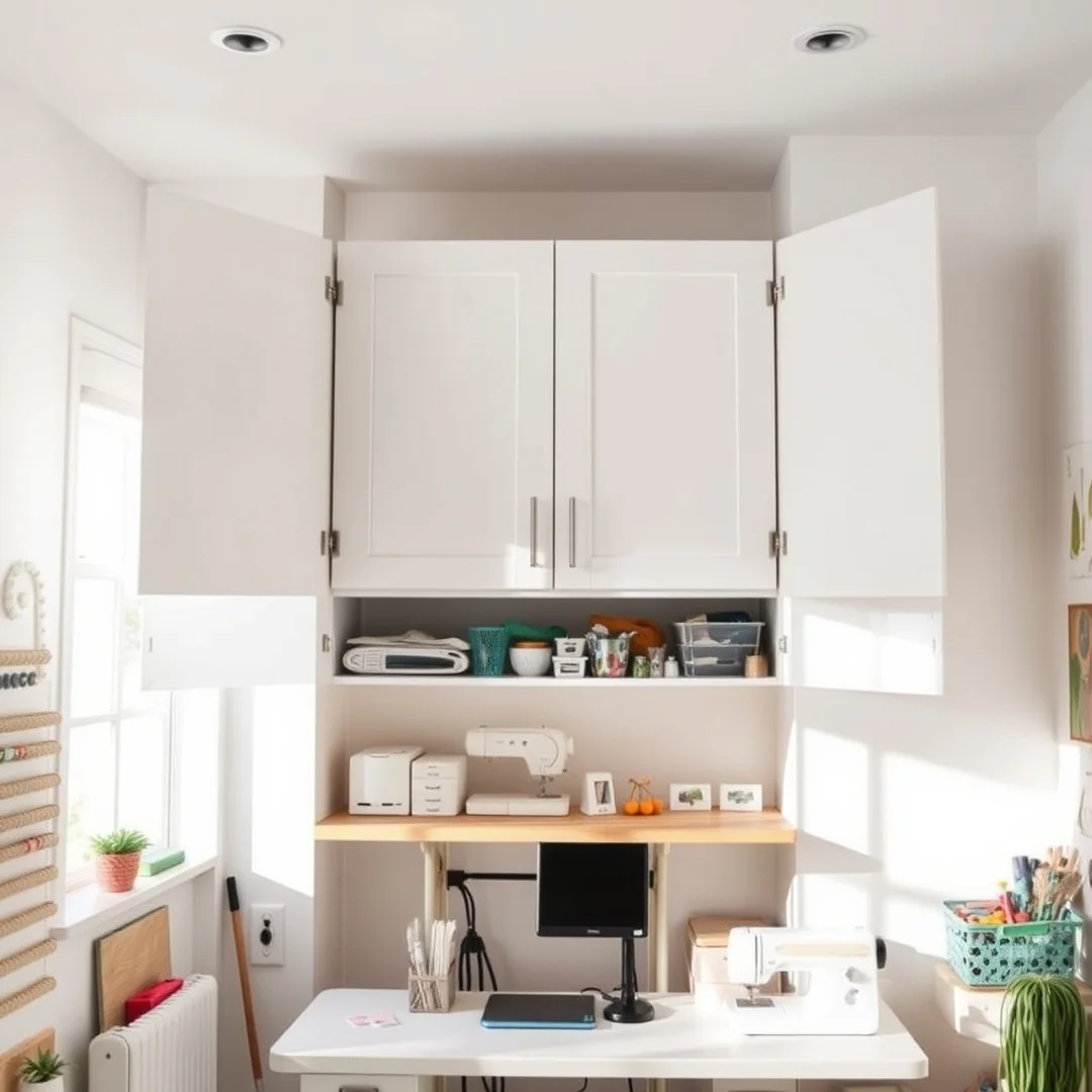 Wall Mounted Cabinet - 17 Small Sewing Room Ideas for Spacious Organized Setup