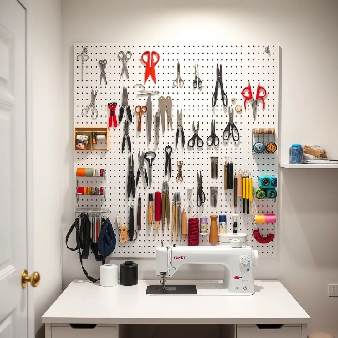 Vertical Pegboard Storage - 17 Small Sewing Room Ideas for Spacious Organized Setup