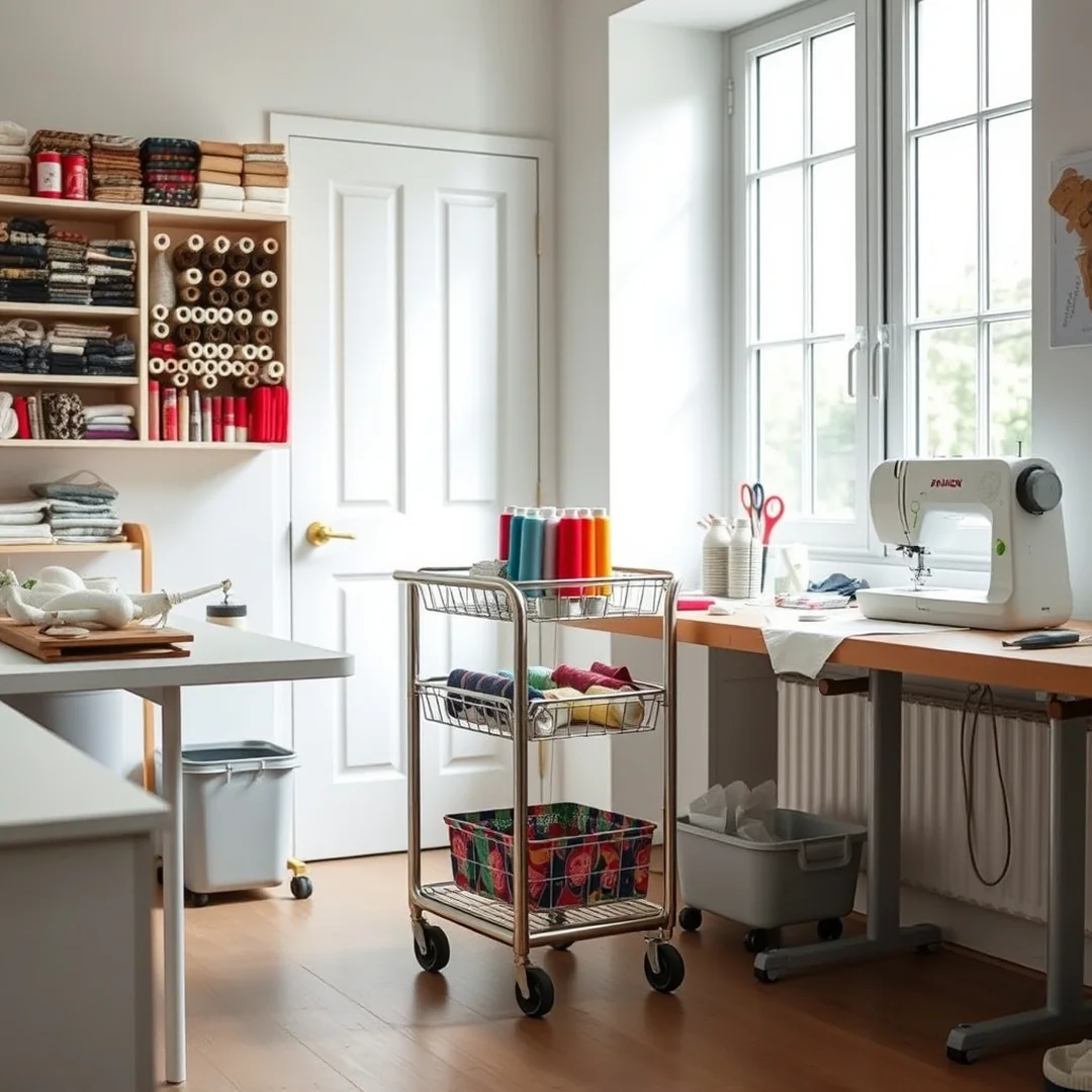 Rolling Utility Cart - 17 Small Sewing Room Ideas for Spacious Organized Setup