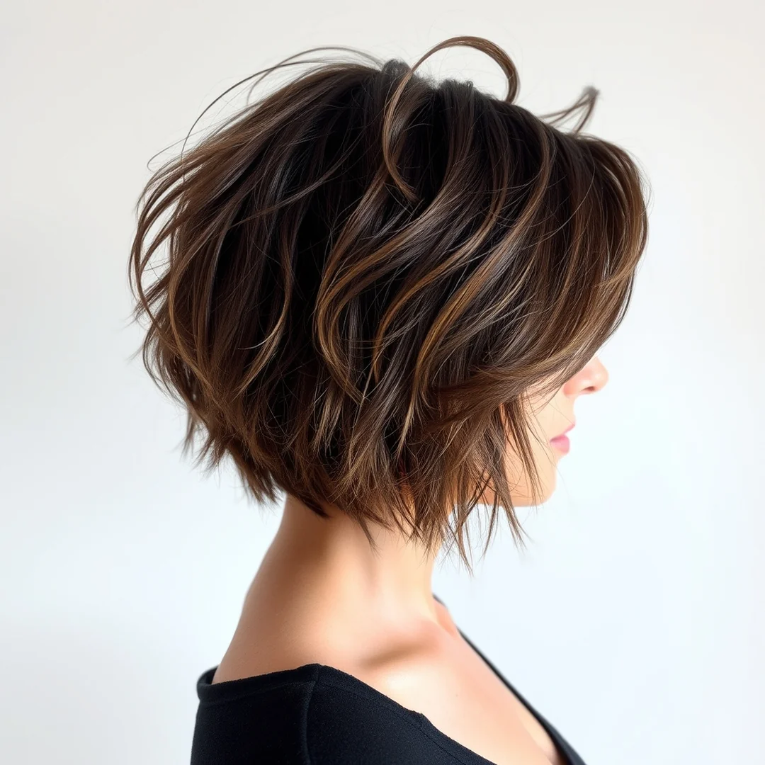 Textured Shaggy Bob - 18 Chic Short Brown Hairstyles Highlights Modern Look Now