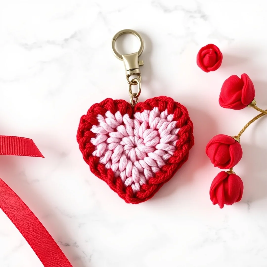 Two-Tone Heart Keychain - 18 Crochet Heart Keychain Designs Cute Romantic DIY Ideas