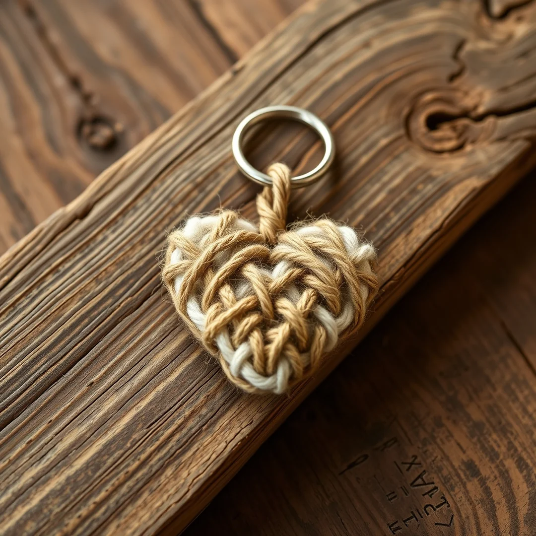 Rustic Jute Heart - 18 Crochet Heart Keychain Designs Cute Romantic DIY Ideas