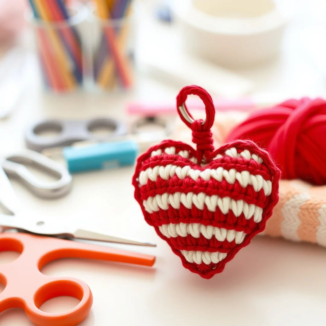 Striped Crochet Heart - 18 Crochet Heart Keychain Designs Cute Romantic DIY Ideas