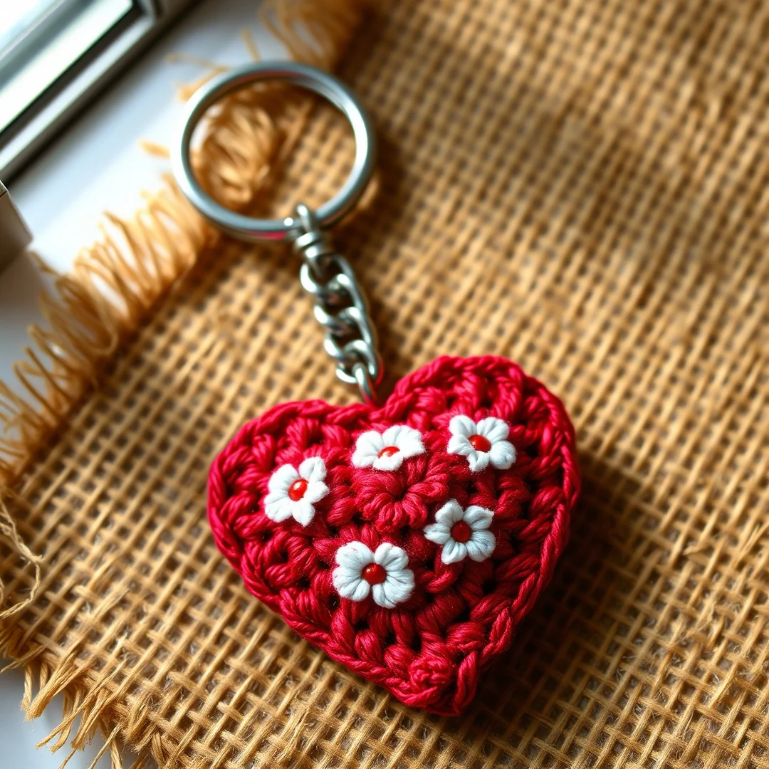 Embroidered Heart Design - 18 Crochet Heart Keychain Designs Cute Romantic DIY Ideas
