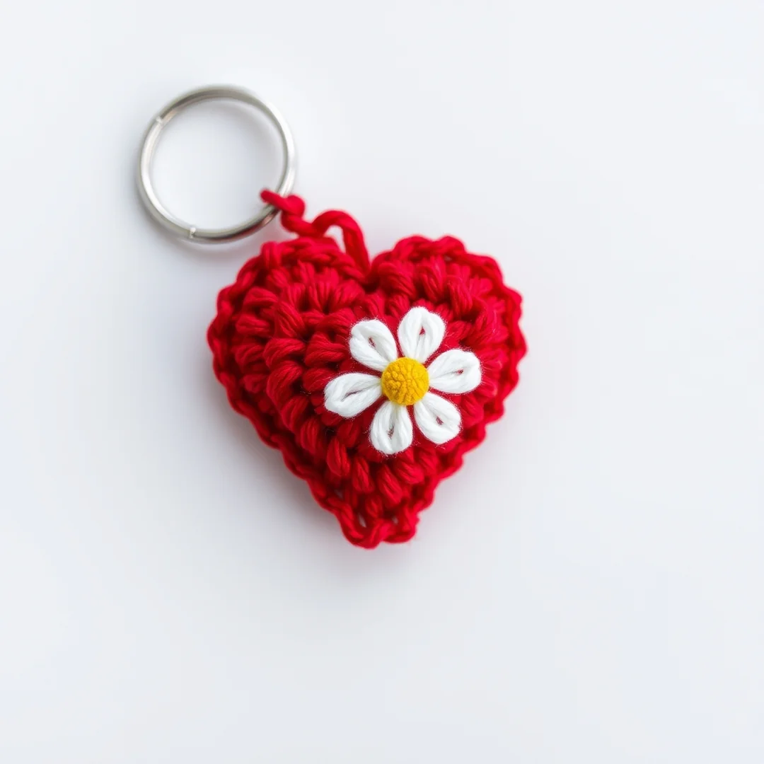 Floral Applique Heart - 18 Crochet Heart Keychain Designs Cute Romantic DIY Ideas