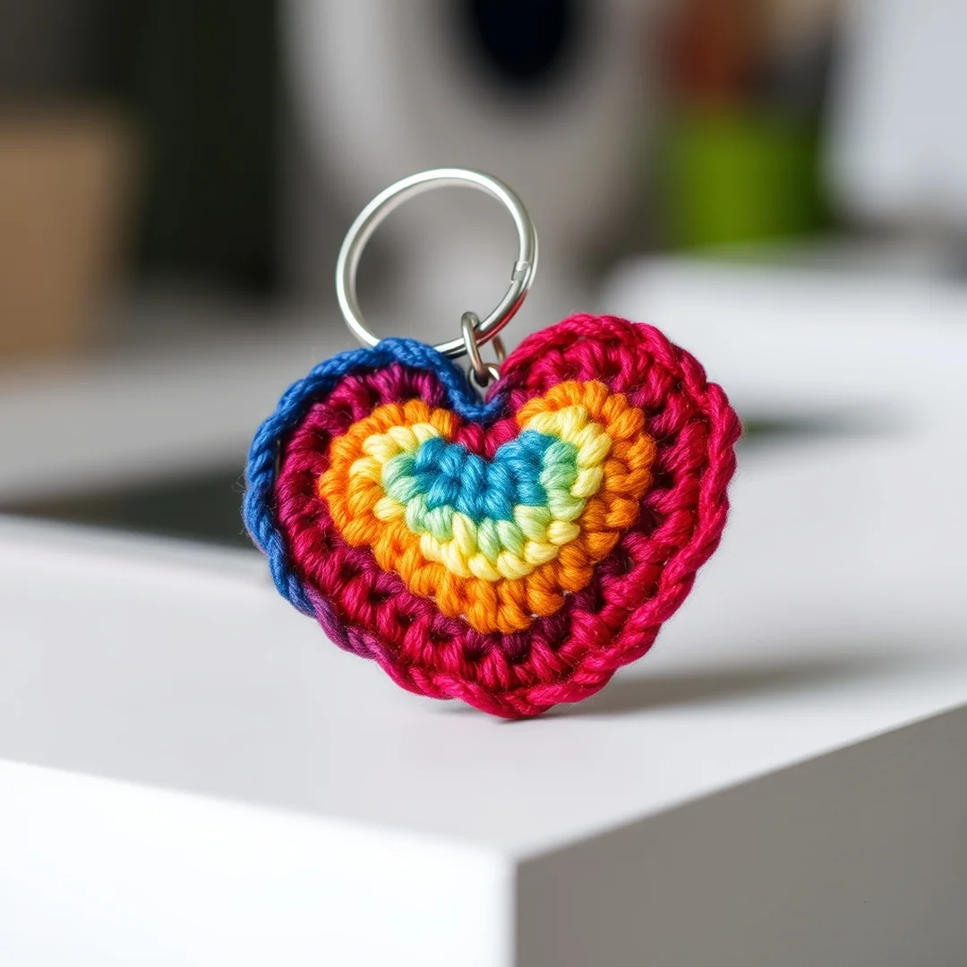 Rainbow Heart Design - 18 Crochet Heart Keychain Designs Cute Romantic DIY Ideas