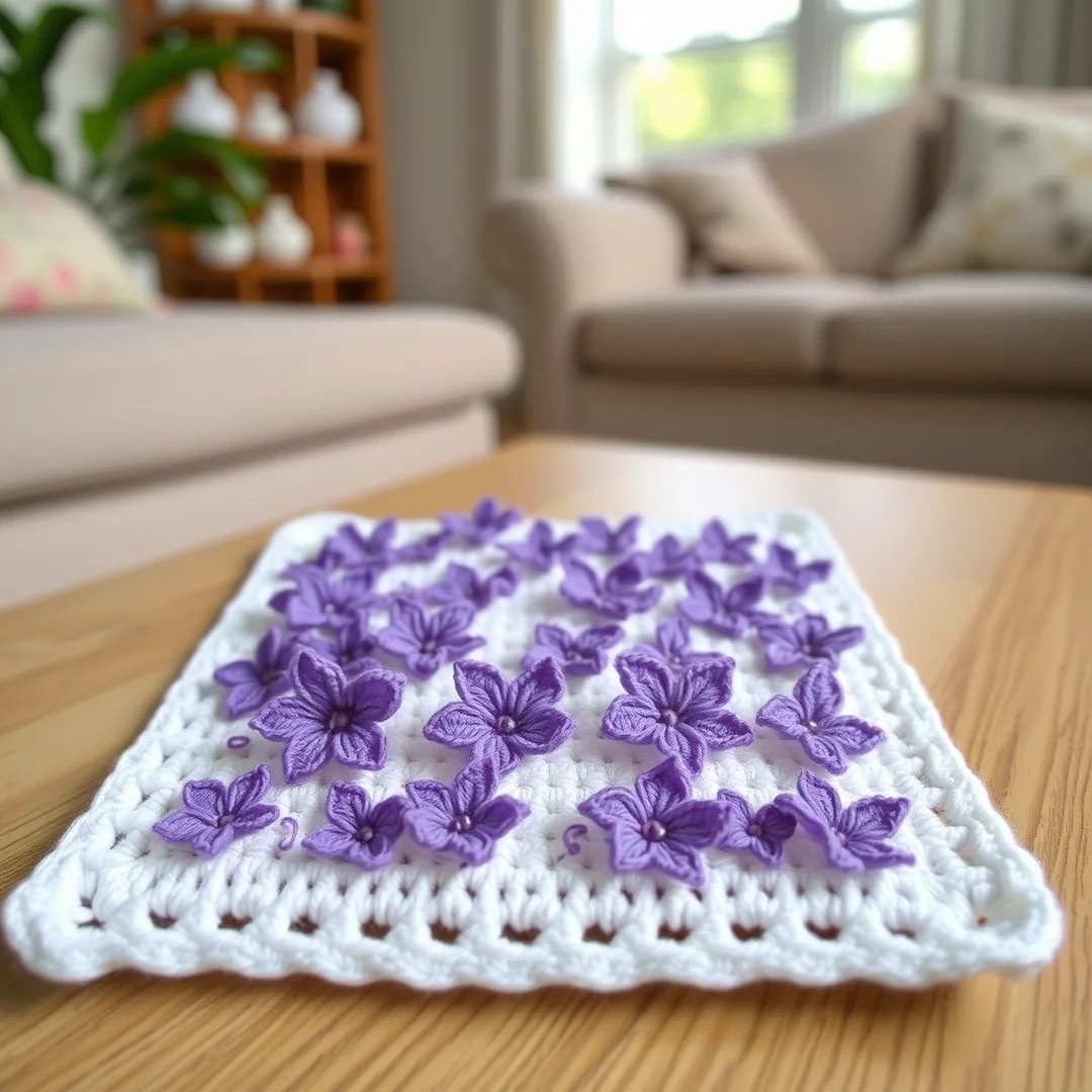 Violet Floral Pattern - 18 Flower Crochet Grid Pattern Ideas for Handmade Designs