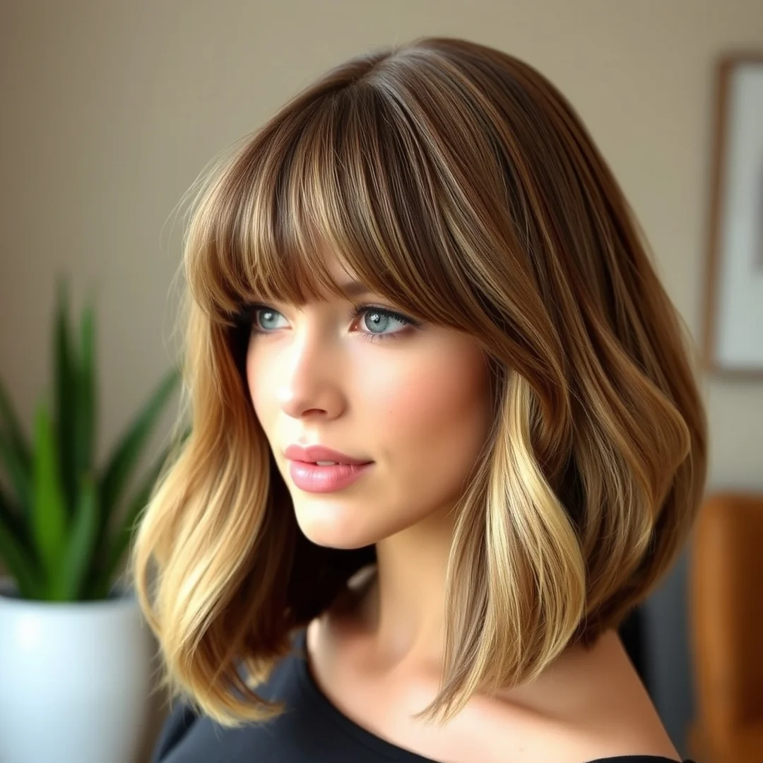 Curtain Bang Lob - 18 Lob Hairstyles Balayage Bangs High End Style Ideas