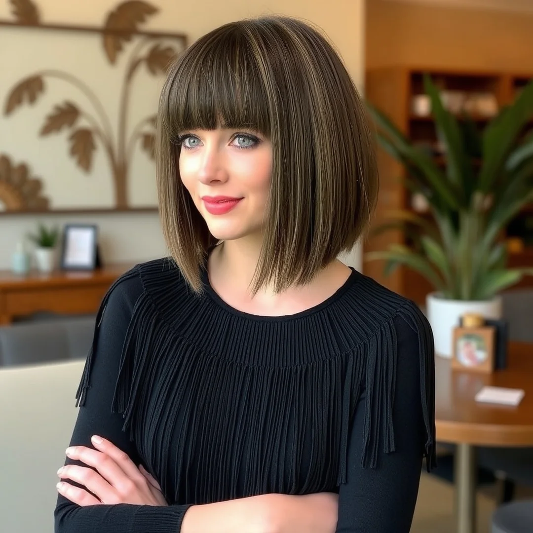 Sophisticated Fringe Bob - 18 Sleek Straight Long Bob Bangs Polished Style Ideas Now