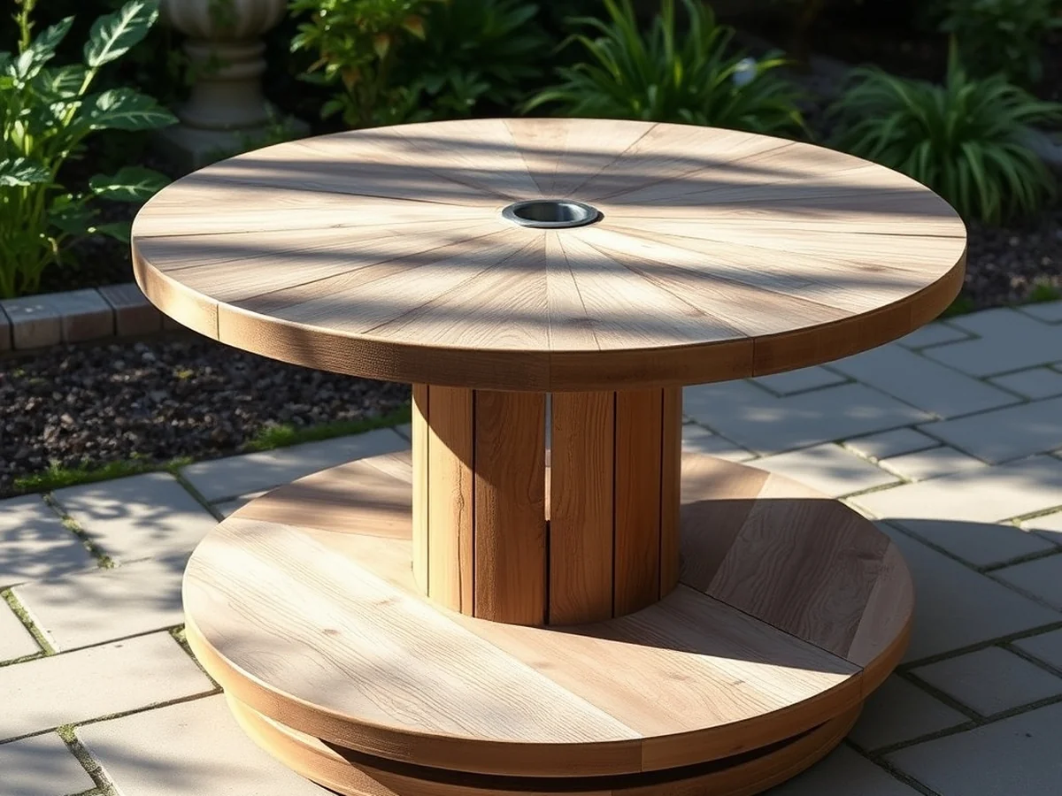 Upcycled Cable Spool - 18 Stunning DIY Outdoor Furniture Ideas for Garden