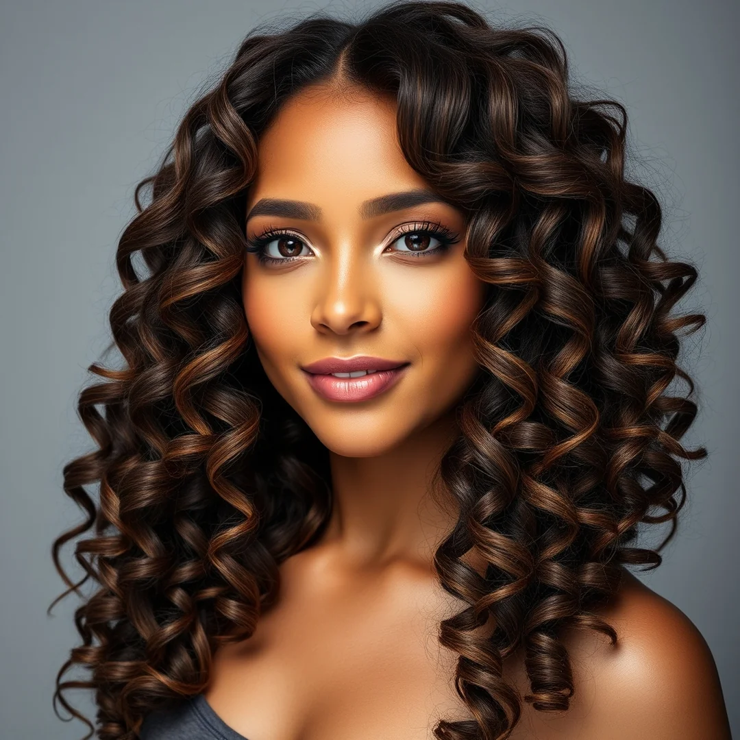 Glossy Highlighted Brown Curls - 19 Defined Curly Brown Hair Highlights Texture Boost Look