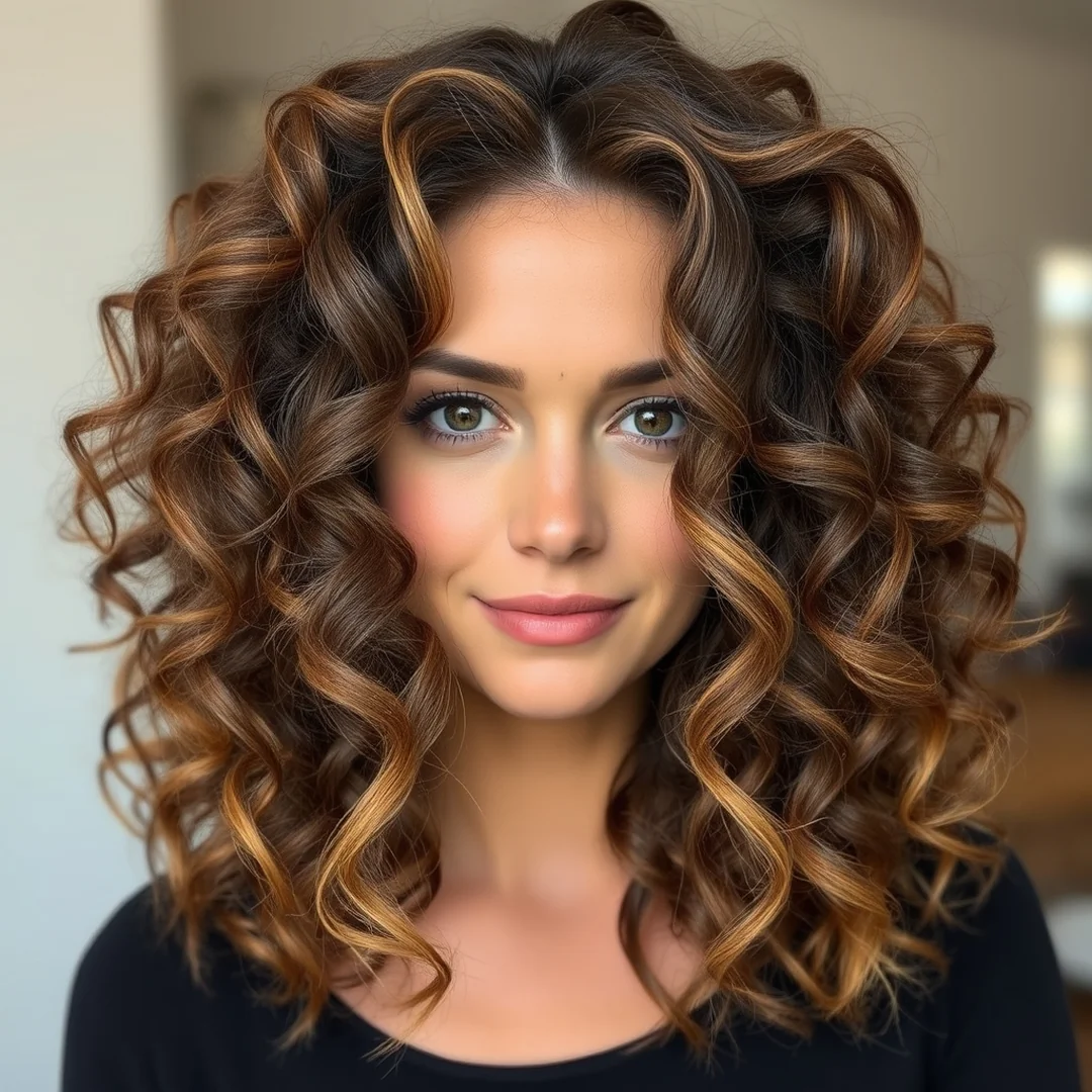 Root Smudged Brown Curls - 19 Defined Curly Brown Hair Highlights Texture Boost Look