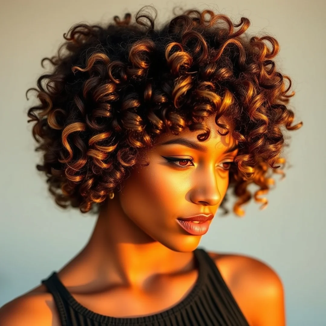 Honey Gold Accents - 19 Defined Curly Brown Hair Highlights Texture Boost Look