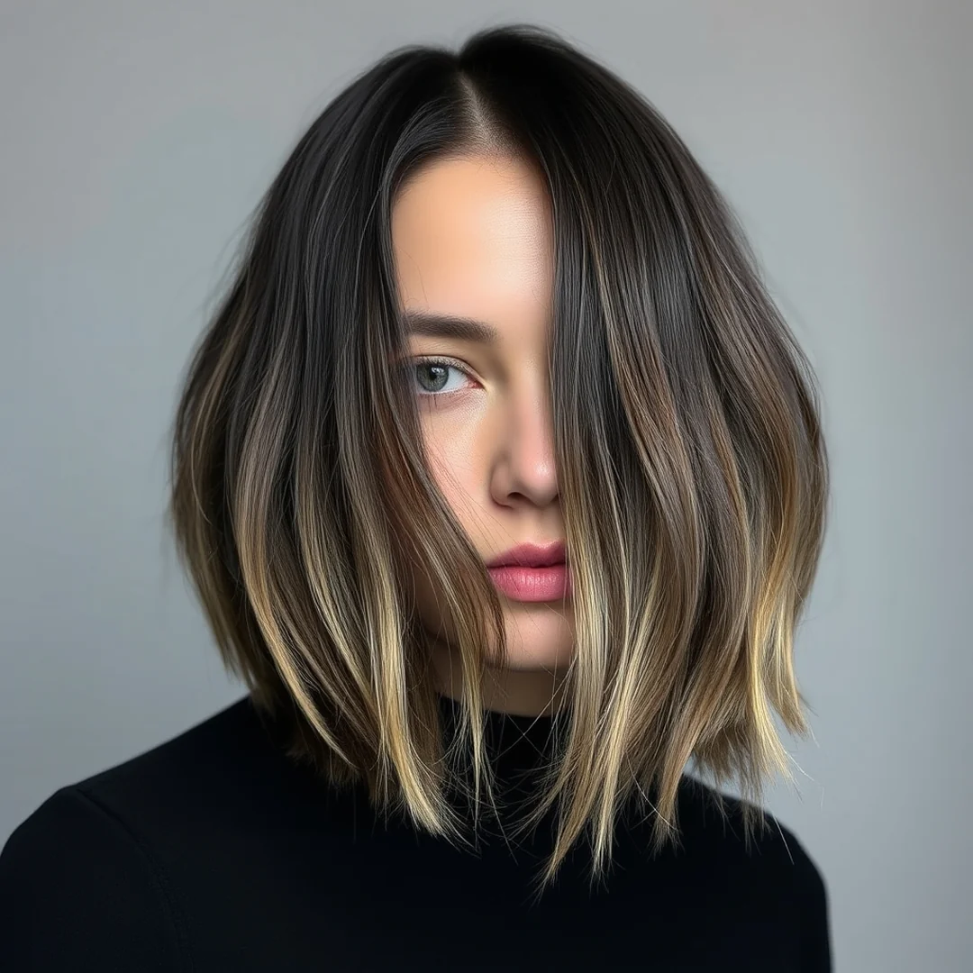 Dark Root Lob - 20 Long Bob Curtain Bangs Hairstyles Face Framing Look
