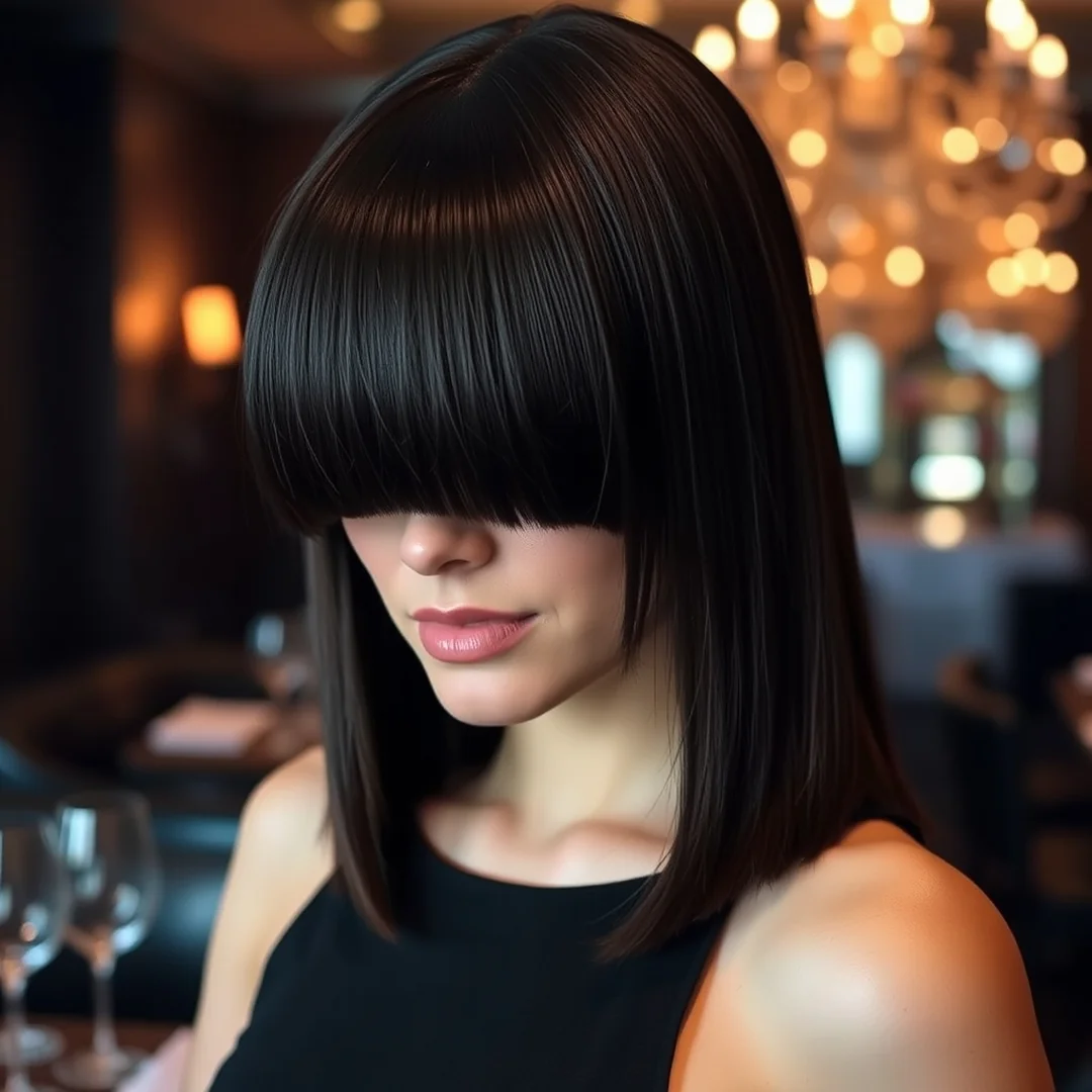 Straight Across Bangs - 20 Long Bob Haircuts Bangs Put Together Instant Style Look