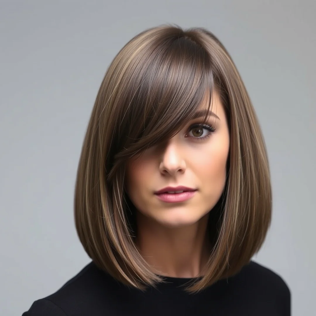 Side Swept Bangs - 20 Long Bob Haircuts Bangs Put Together Instant Style Look
