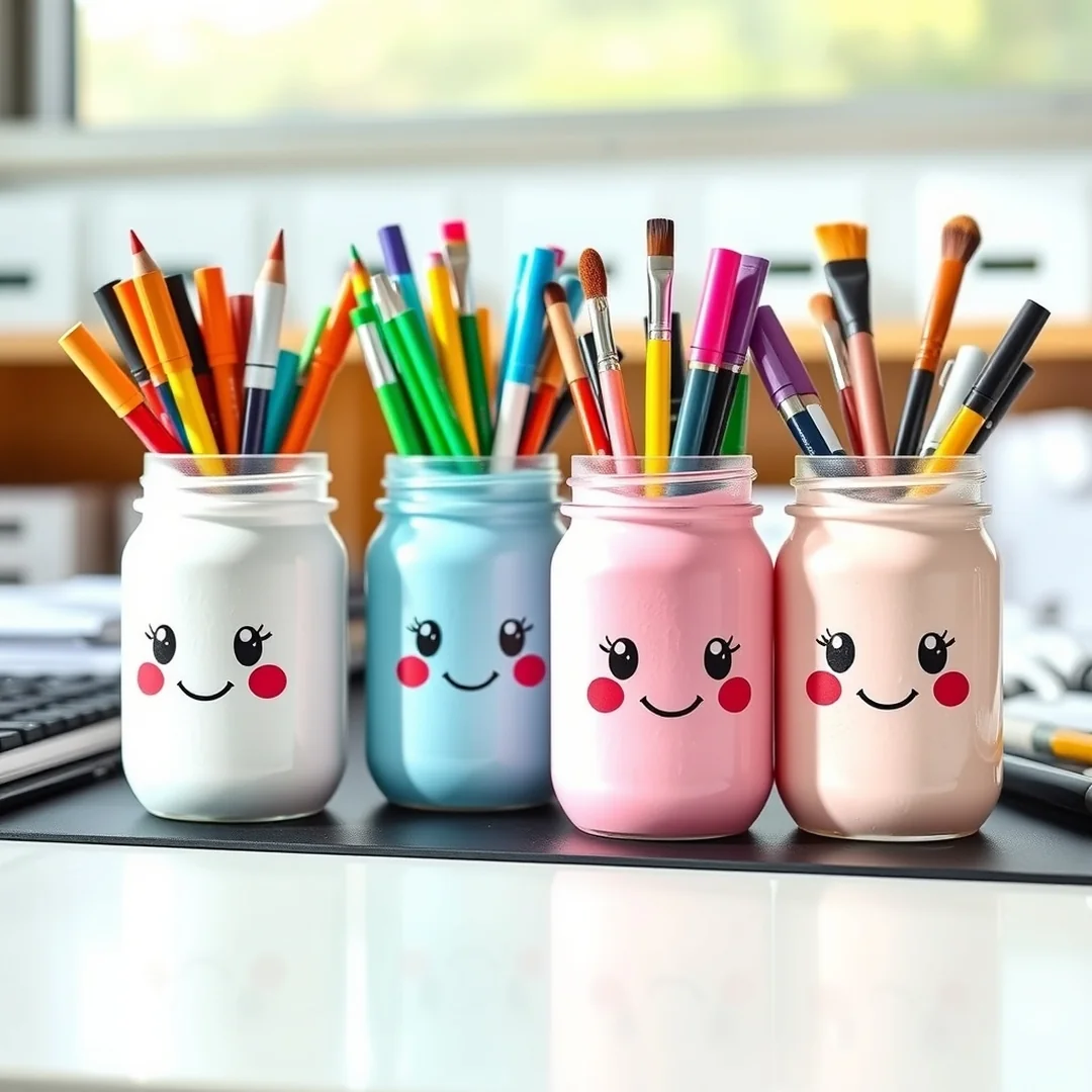 Kawaii Mason Jar Pen-Holders - 15 Cute Kawaii DIY Craft Ideas to Make Today
