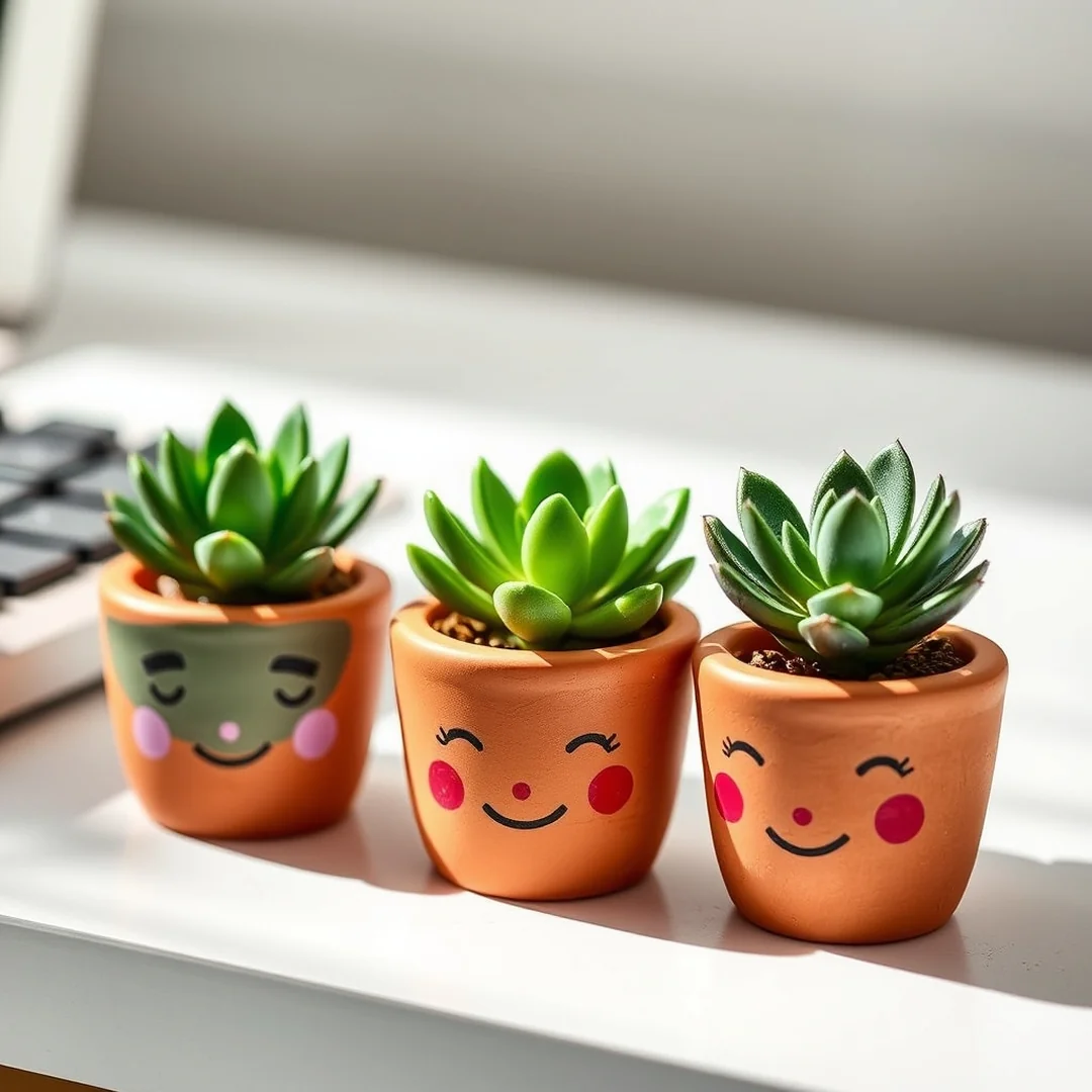 Painted Desk Succulents - 15 Cute Kawaii DIY Craft Ideas to Make Today