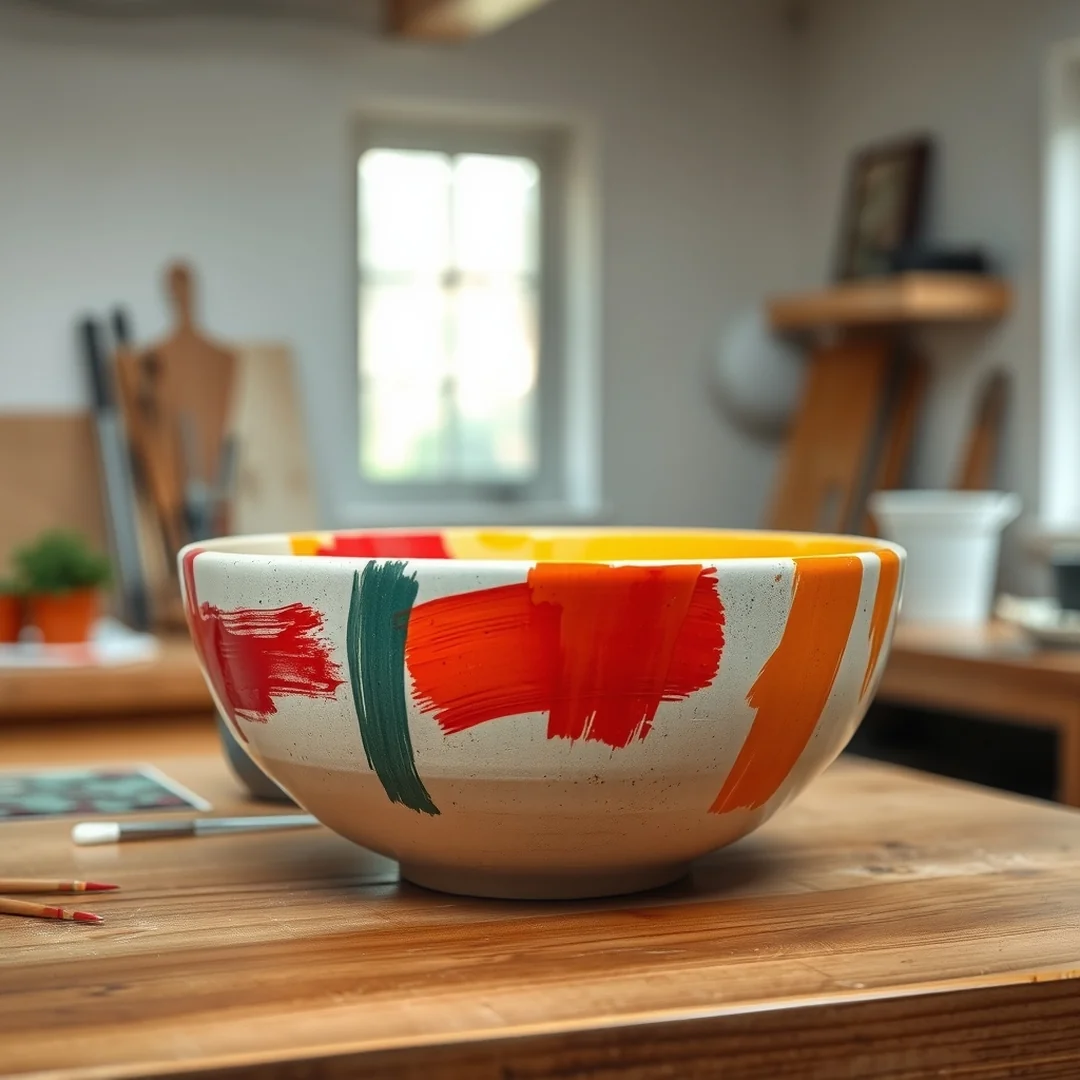 Abstract Brush Strokes - 16 Easy Bowl Pottery Painting Ideas for Beginners