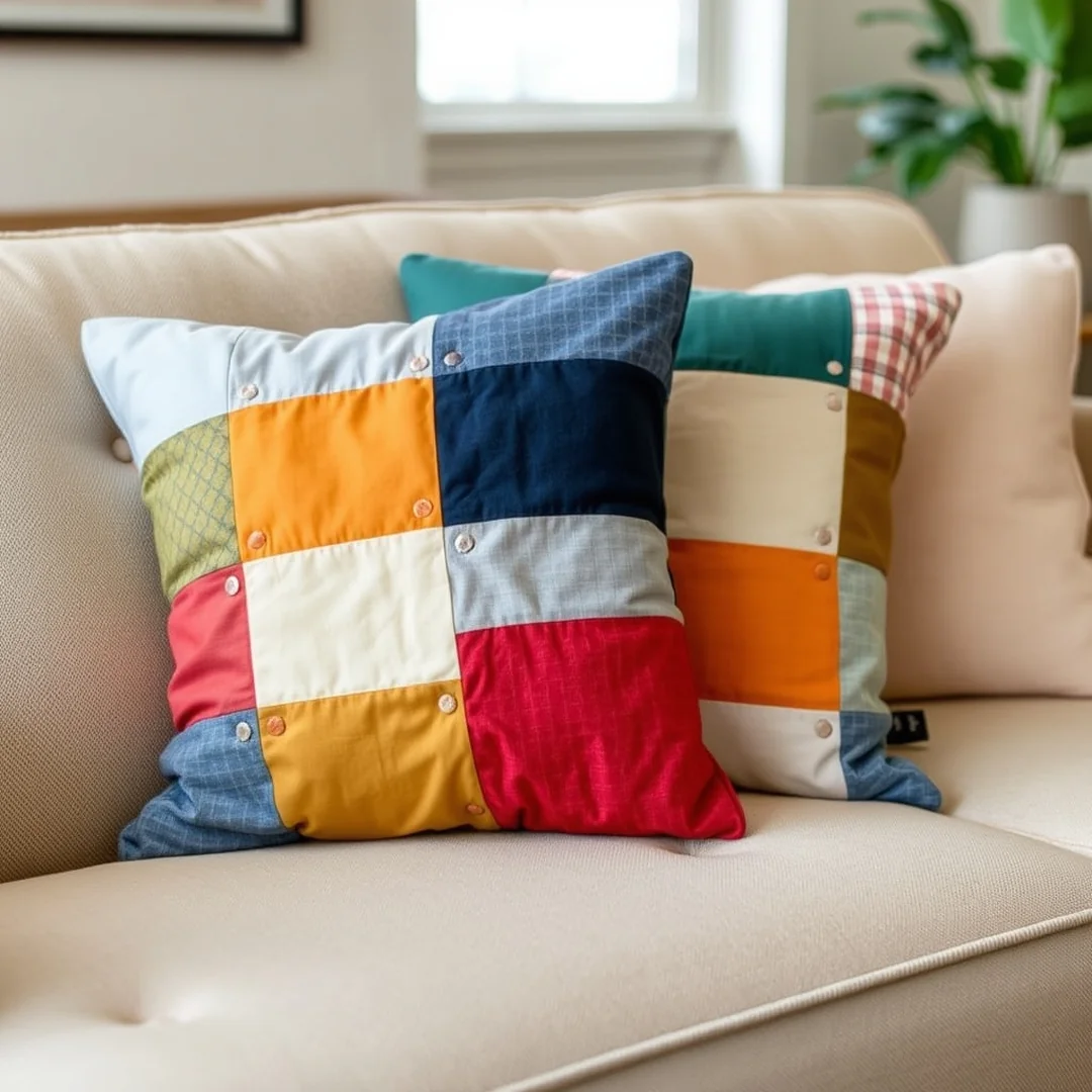 Patchwork Pillow Covers - 17 Creative Ways to Upcycle Button Down Shirts