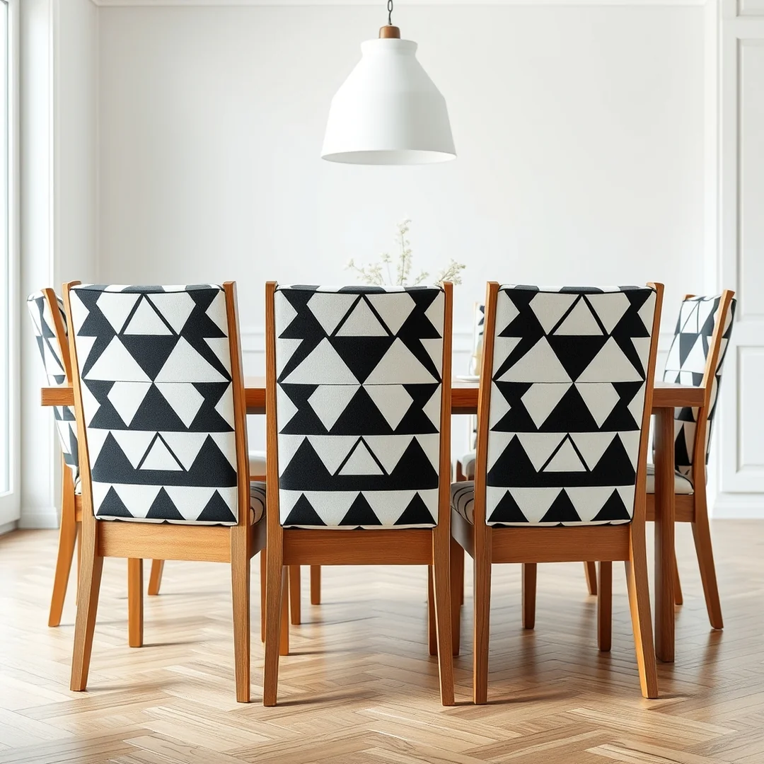 Geometric Patterned Dining Chairs - 17 Hand Painted Furniture Ideas to Transform Home