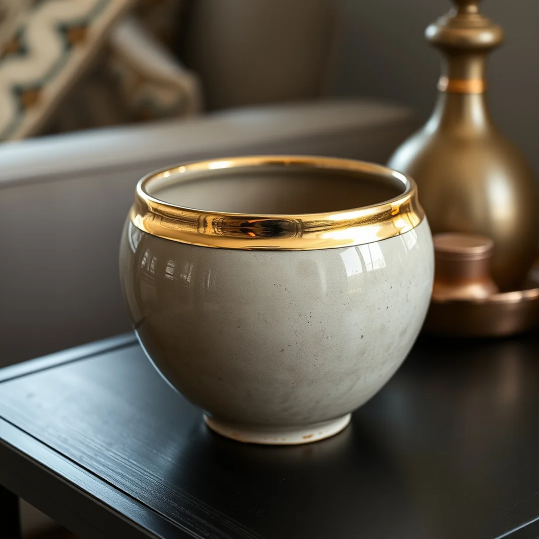 Metallic Accent Edges - 17 Pottery Vase Painting Ideas for Home Decor