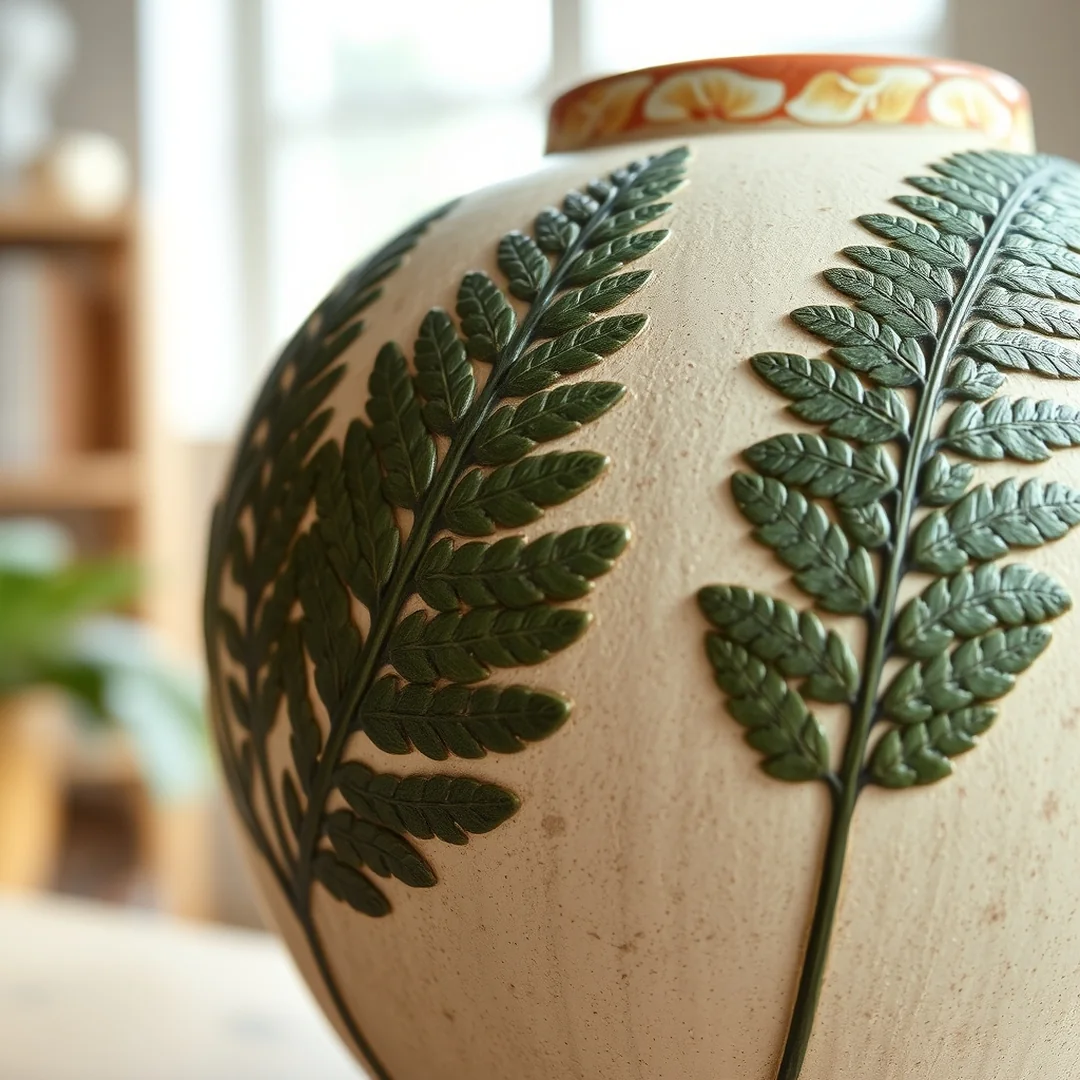 Textured Leaf Prints - 17 Pottery Vase Painting Ideas for Home Decor