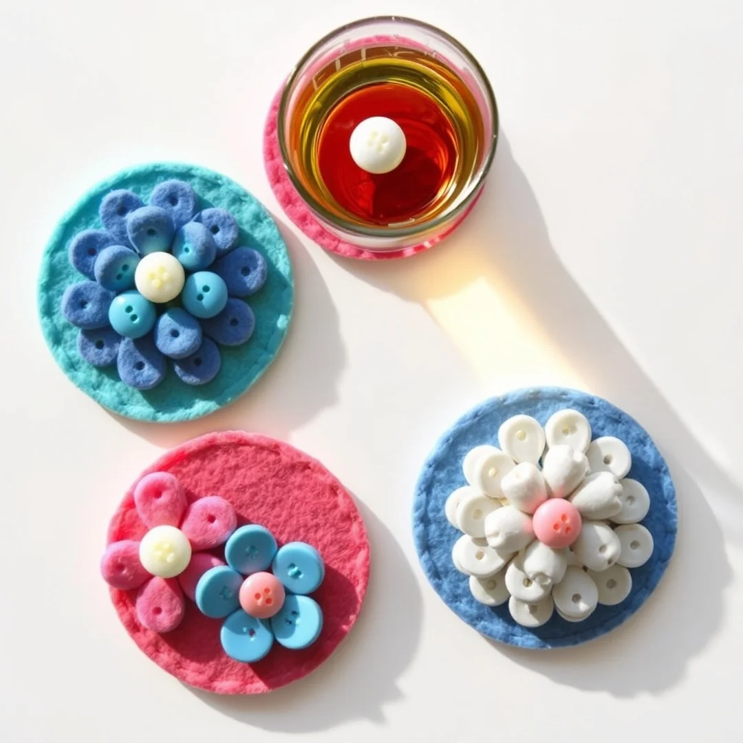 Button Flower Decorative Coasters - 18 Button Flower Craft Ideas Adults Will Love