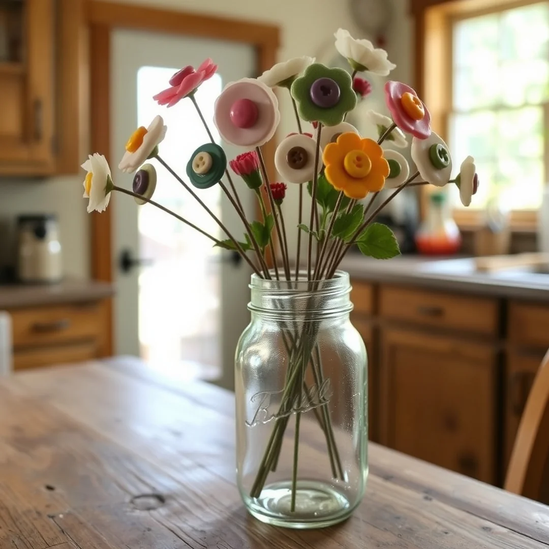 Mason Jar Arrangements - 18 Button Flower Craft Ideas Adults Will Love