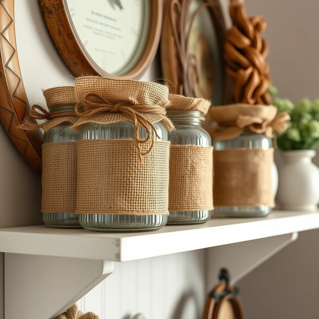 Burlap Covered Jars - 18 Glass Jar Decorating Ideas for Every Room