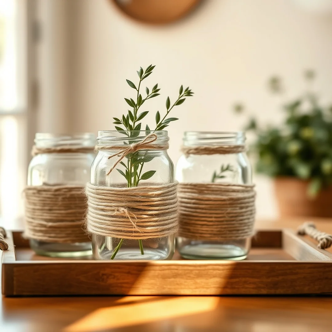 Twine Wrapped Jars - 18 Glass Jar Decorating Ideas for Every Room